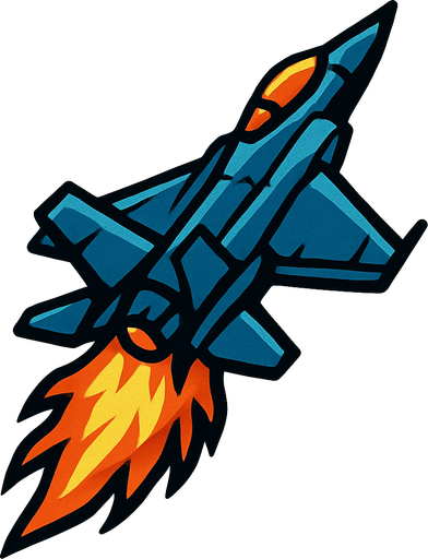 fighter jet up fire.
In-Game asset.  2d.  High contrast.  No shadows