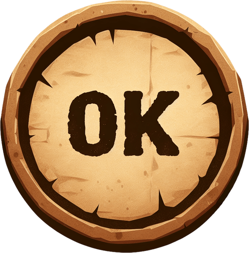 a pergament button with the Text: "OK"; 2 d game asset