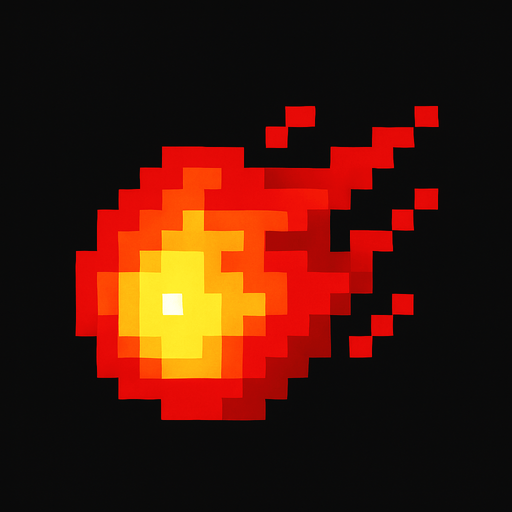 pixel fireball.
In-Game asset.  2d.  High contrast.  No shadows