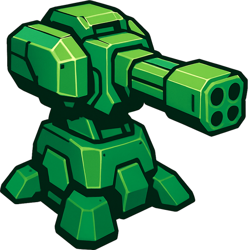 Torreta futurista grande verde.
In-Game asset.  2d.  High contrast.  No shadows