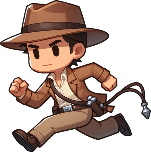 chibi indiana jones treasure hunter run
Single Game Texture.  In-Game asset.  2d.  Blank background.  High contrast.  No shadows