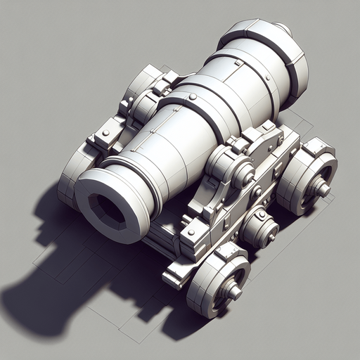 Top down view of a cannon.
Single Game Texture. In-Game asset. 2d. Blank background. High contrast. No shadows.