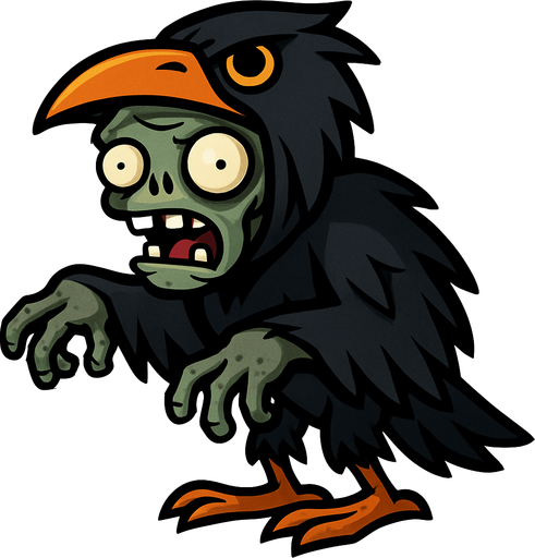 Zombie dressed as a crow.
In-Game asset.  2d.  High contrast.  No shadows