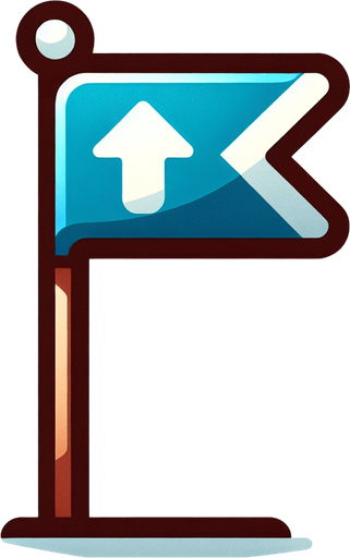 Drapeau de golf avec un flèche vers le haut.
Single Game Texture. In-Game asset. 2d. Blank background. High contrast. No shadows.