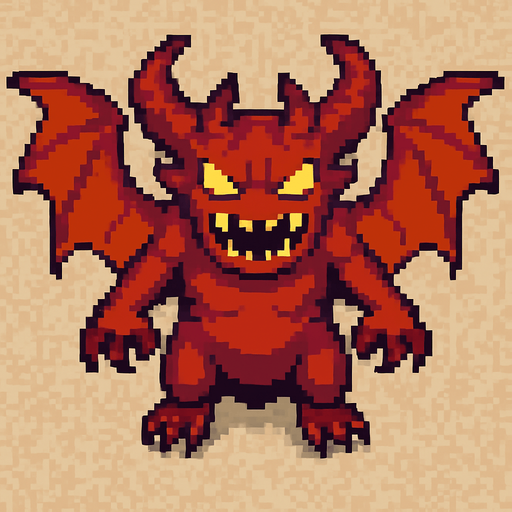 Un mounstro gigante con alas mirado desde arriba en pixel art.
In-Game asset.  2d.  High contrast.  No shadows