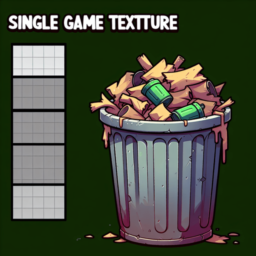Cartoon overflowing trash can, game asset, floating
Single Game Texture. In-Game asset. 2d. Blank background. High contrast. No shadows.