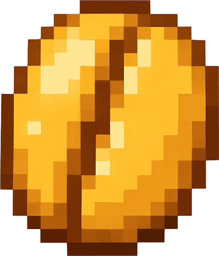 grano de cafe dorado de pixeles.
In-Game asset.  2d.  High contrast.  No shadows