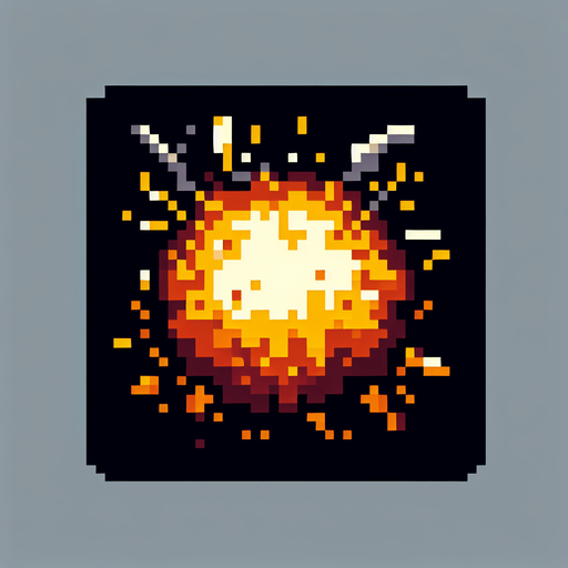 pixel art of a square tnt explosion. Single Game Texture. In-Game asset. 2d. Blank background. High contrast. No shadows.