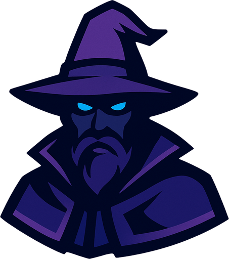 A very mysterious and cool man with a purple hat a wizard character's head is purple and dark blue themed.
In-Game asset.  2d.  High contrast.  No shadows