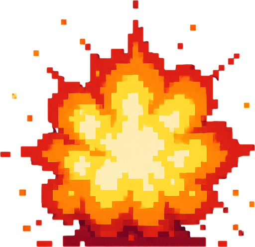 2d pixel art explosion.
In-Game asset.  2d.  High contrast.  No shadows
