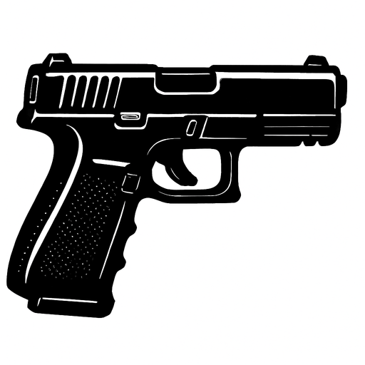 Pistola negra.
In-Game asset.  2d.  High contrast.  No shadows