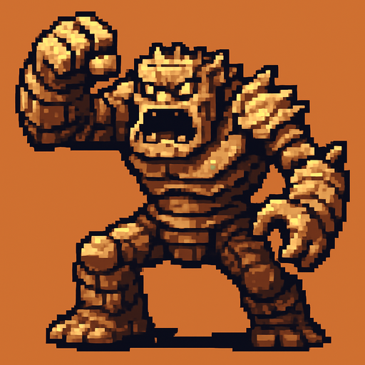 colossus monster, pixel art, standing, attacking.
In-Game asset.  2d.  High contrast.  No shadows