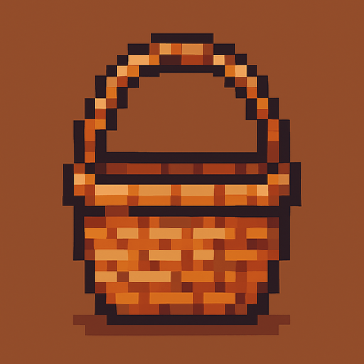 a pixel art of a basket.
In-Game asset.  2d.  High contrast.  No shadows