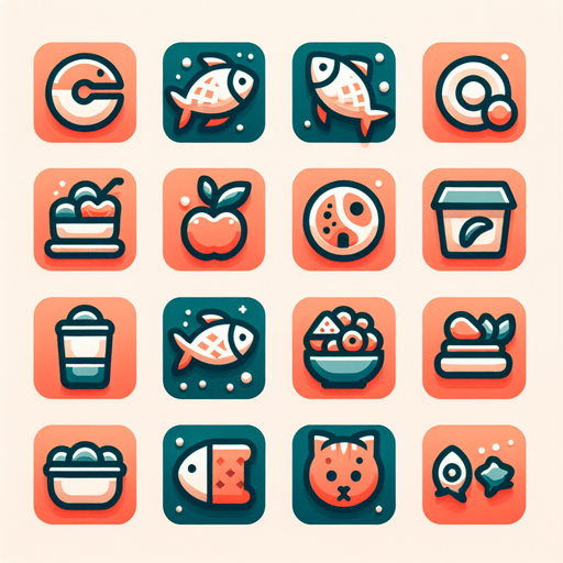 набор иконок в одном стиле. Иконка рыбы и корма для нее.
Single Game Texture.  In-Game asset.  2d.  Blank background.  High contrast