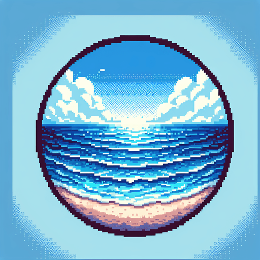 sea and sky,pixel,realistic but detailles benzer renkler mavi ve mavi
Single Game Texture.  In-Game asset.  2d.  Blank background.  low contrast.  No shadows