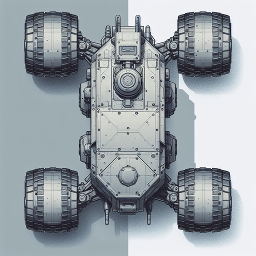 vertical gray top down image mars scifi rover.
Single Game Texture.  In-Game asset.  2d.  Blank background.  High contrast.  No shadows