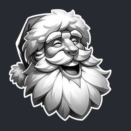 b&w smiling Santa Clauss' head icon Single Game Texture. In-Game asset. 2d. Blank background. High contrast. No shadows.