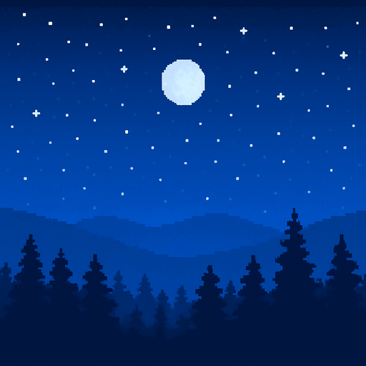 pixel art 2d mavi bir gece arka planı.
In-Game asset.  2d.  High contrast.  No shadows