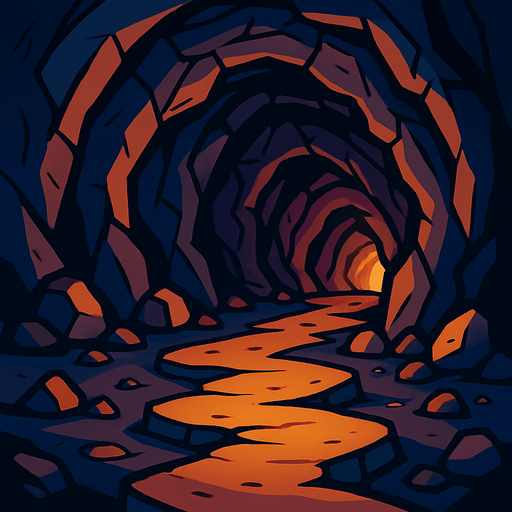 Deep cave with cartoonish style.
In-Game asset.  2d.  High contrast