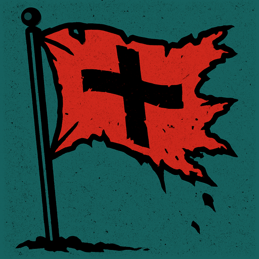 destroyed and damaged red flag cross the stripe
