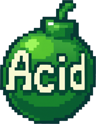 a green bomb (pixel art) writes "Acid" on it.
In-Game asset.  2d.  High contrast.  No shadows