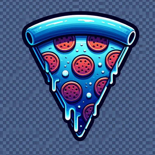 a slice of pizza on a transparent background, predominantly blue. Slice of pizza.
Single Game Texture. In-Game asset. 2d. Blank background. High contrast. No shadows.