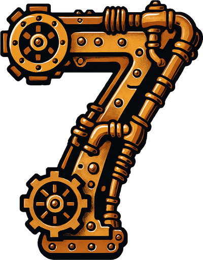 numero 7 en estilo steampunk.
In-Game asset.  2d.  High contrast.  No shadows
