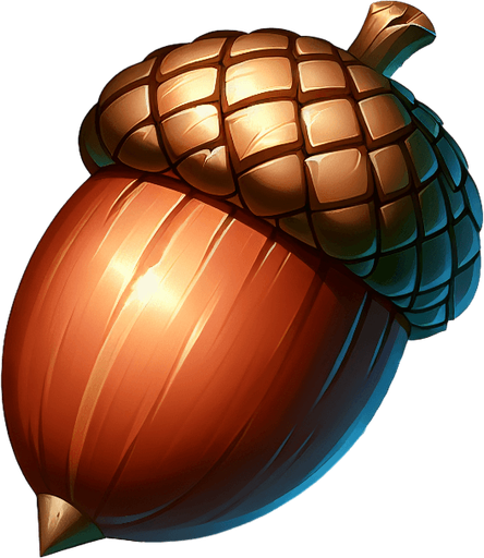 acorn.
Single Game Texture. In-Game asset. 2d. Blank background. High contrast. No shadows.