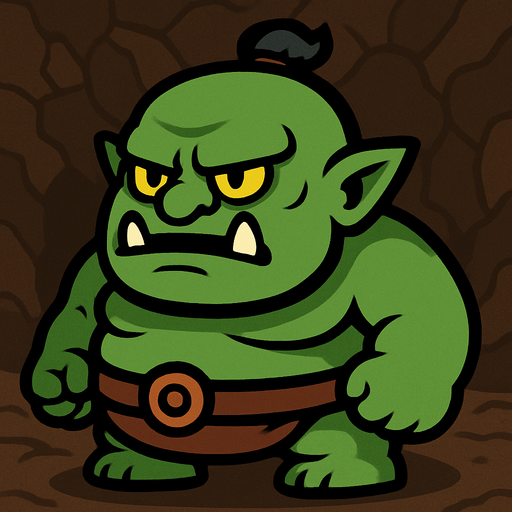2d chibi green evil underground  fat ork.
In-Game asset.  2d.  High contrast.  No shadows