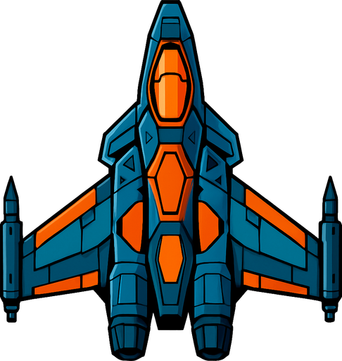An space fighter jet viewed from the top.
In-Game asset.  2d.  High contrast.  No shadows