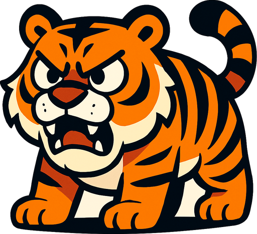 A big angry cute tiger.
In-Game asset.  2d.  High contrast.  No shadows