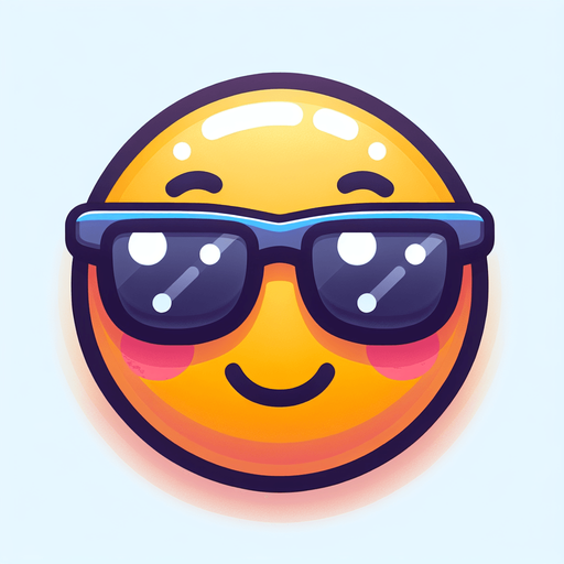 a cute cool looking emoji face.
Single Game Texture. In-Game asset. 2d. Blank background. High contrast. No shadows.