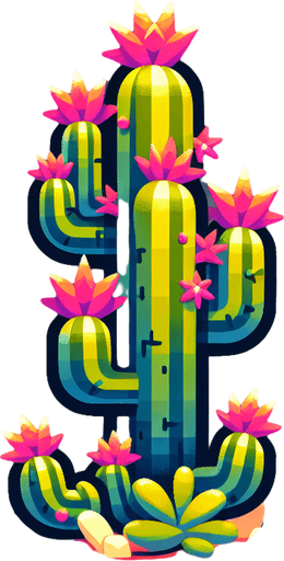 Create a cactus. The goal is to capture a lively and playful location..
Single Game Texture. In-Game asset. 2d. Blank background. High contrast. No shadows.
