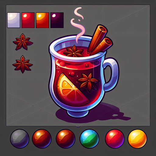cartoon mulled wine.
Single Game Texture. In-Game asset. 2d. Blank background. High contrast. No shadows.