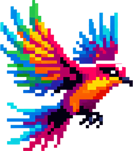 Flapping bird. 32x32.
Single Game Texture. Pixel art, In-Game asset. 2d. Blank background. High contrast. Bright colors. No shadows.