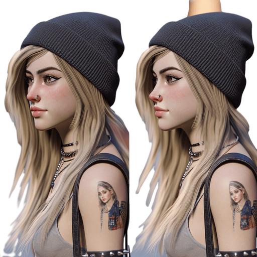 Photorealistic Avril Lavigne skateboarding, profile view.