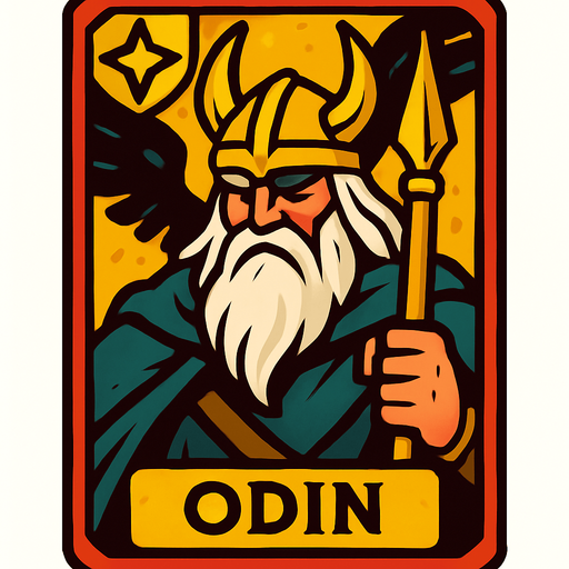 odin god card.
In-Game asset.  2d.  High contrast.  No shadows