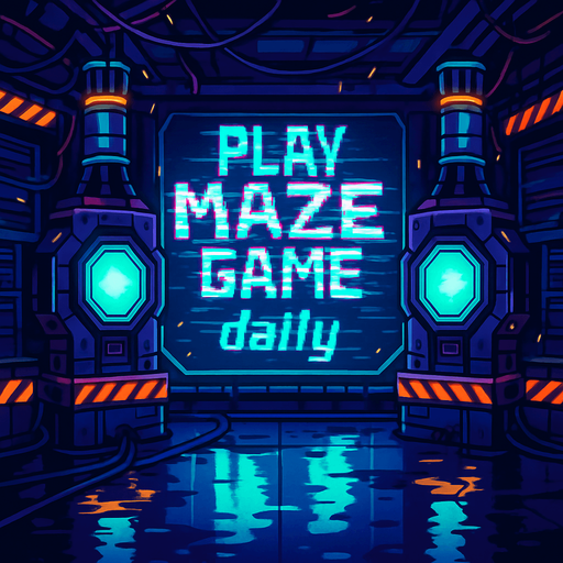 “Design an abandoned data vault with pulsing core reactors and neon warning stripes. A central holo-banner flashes ‘Play Maze Game daily’ in glitchy, stylized lettering. Add drifting sparks, cable conduits, and a damp metal floor reflecting ambient light—empty of characters and coins.”.
In-Game asset.  2d.  High contrast.  No shadows