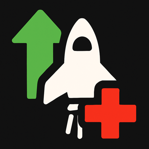 Symbol for spaceship health increase with green arrow pointing up and red plus.
In-Game asset.  2d.  High contrast.  No shadows
