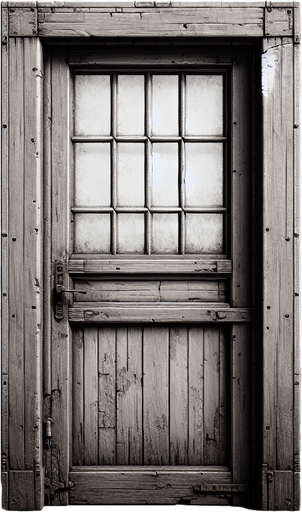 create a door with window.
Single Game Texture.  In-Game asset.  2d.  Blank background.  High contrast.  No shadows