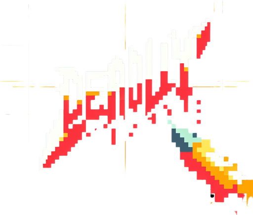 colored text saying (DEADLY). sharp dagger edges around the text. pixelated. 8 bit. retro Single Game Texture. In-Game asset. 2d. Blank background. High contrast. No shadows.