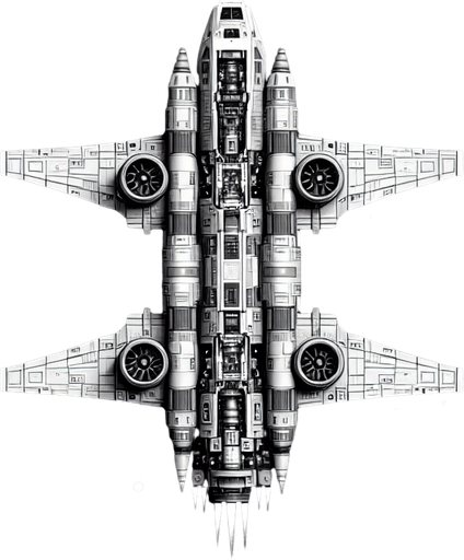 basic spaceship scheme inverted colors..
BW. Top view.