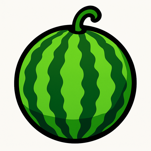A 2D Watermelon.
In-Game asset.  2d.  High contrast.  No shadows