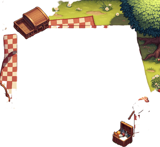 picnic bg.
Single Game Texture.  In-Game asset.  2d.  Blank background.  High contrast.  No shadows