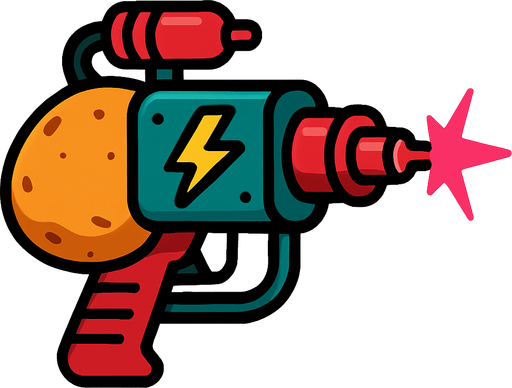 potato laser gun.
In-Game asset.  2d.  High contrast.  No shadows