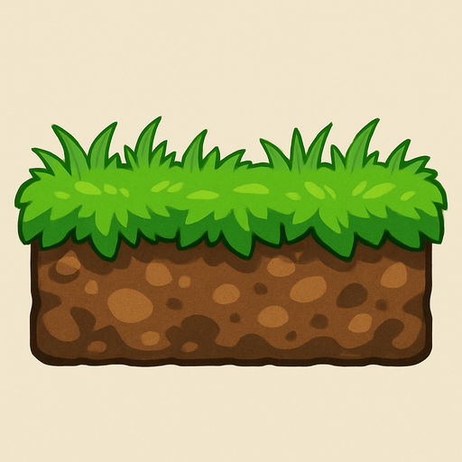 grassy ground, complete, texture, 2D, side view.
In-Game asset.  2d.  High contrast.  No shadows