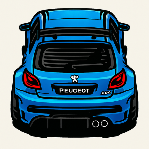 Mavi ve asiri Spor olarak ozellestirilmis bir peugeot 206 arkasi ama yukaridan.
In-Game asset.  2d.  High contrast.  No shadows