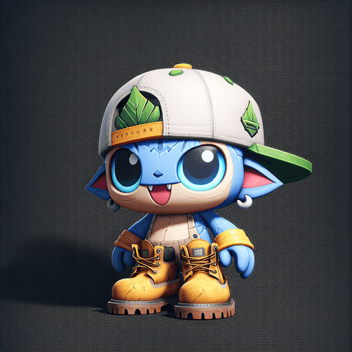 A cute monster wearing a snapback and Timberland shoes in Chibi style Single Game Texture. In-Game asset. 2d. Blank background. High contrast. No shadows.