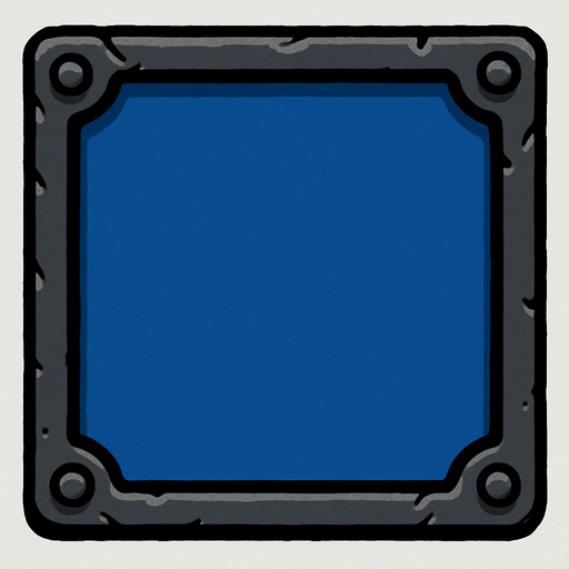 Fondo azul con un marco de hierro.
In-Game asset.  2d.  High contrast.  No shadows