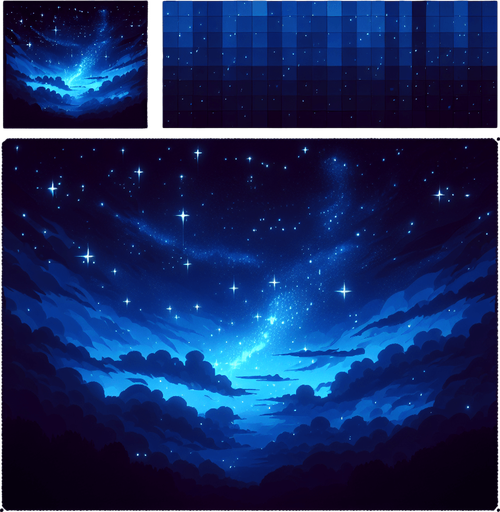 stary night sky.dark blue. no land. only sky Single Game Texture. In-Game asset. 2d. Blank background. High contrast. No shadows. Single Game Texture. In-Game asset. 2d. Blank background. High contrast. No shadows.
